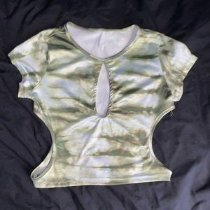 CROP TOP & PANTS SET, GREEN/WHITE, SMALL